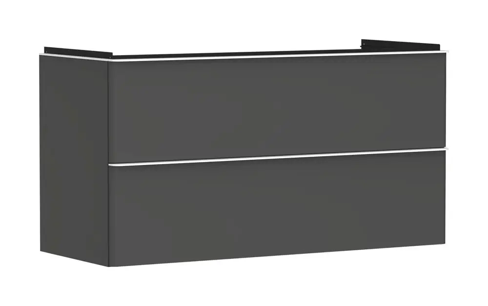 Hansgrohe Waschtischunterschrank in mattem Diamantgrau mit zwei Schubkästen. Kompakte Form und funktionales Design. Ideal für das Badezimmer.